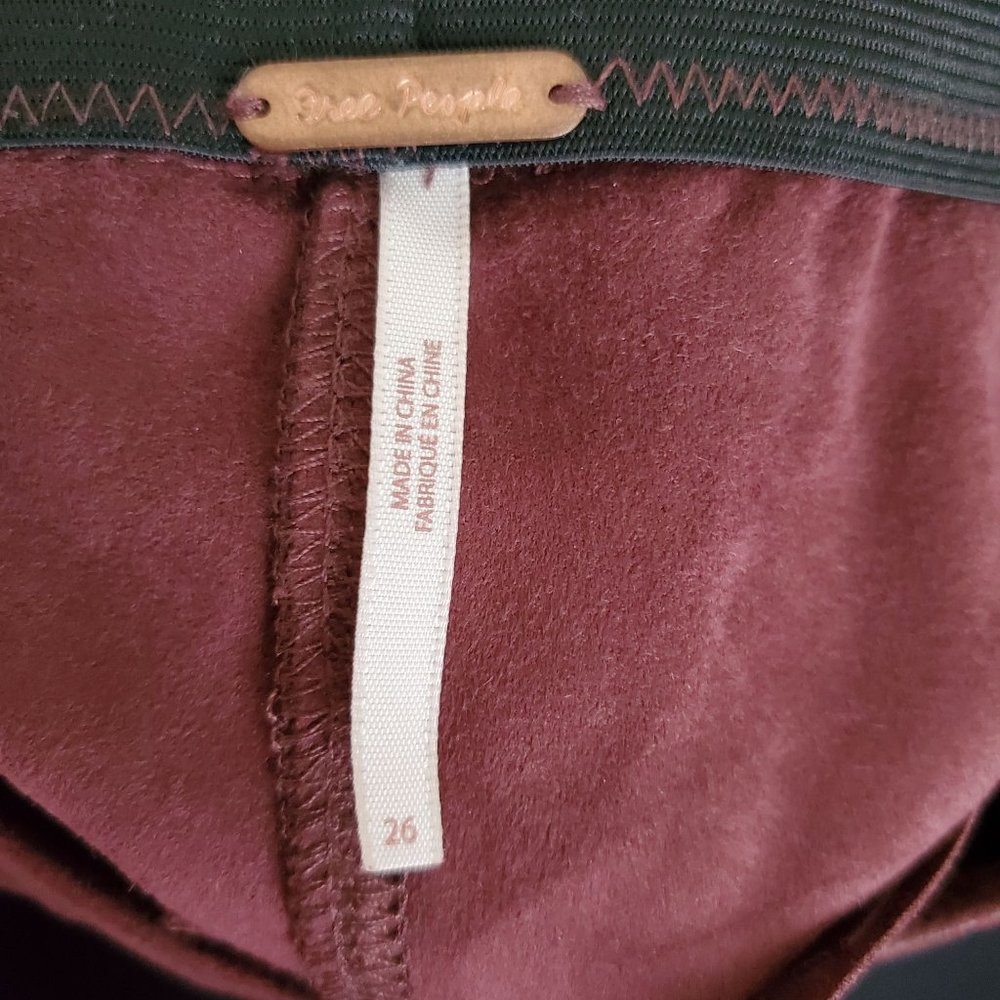 Free People Faux Suede Leather Pull-On Skinny Pants, Burgundy Women's Size 26 - Picture 9 of 15
